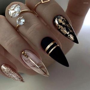 False Nails French Fashion Silver Starlight Long Stiletto Press On Gilding Full Cover Fake DIY