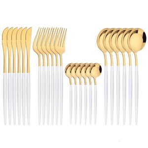 Set di stoviglie set di stoviglie 6 persone posate in oro bianco set western specchio in acciaio inossidabile tavolo da tavolo da coltello a forcella posate cucina in argento