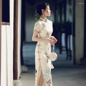 Etnisk kläder kinesisk traditionell stil cheongsam tryck blomma smal sexig kväll fest vintage handgjorda knappar elegant qipao klänning för