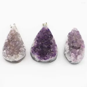 Pendant Necklaces Natural Amethyst Original Stone Water Drop Quartz Crystal Necklace Fine Jewelry Clavicle Chain Accessories3Pcs/Wholesale