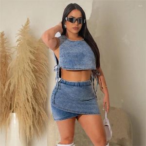 Kvinnors badkläder bikini täcker kvinnor badkläder för klänning strand tank topp kort kjol elastisk tvåstycke sexig denim solid spandex pareos gratis