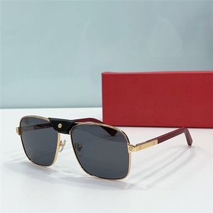 Novo design de moda óculos de sol masculino 0389 armação de metal piloto com fivela de couro templos de madeira estilo simples e elegante ao ar livre óculos de proteção UV400