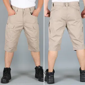 Pantalones cortos para hombre Temperamento con botones de playa Bolsillos múltiples Ajuste relajado Hombres rectos tipo cargo para uso diario