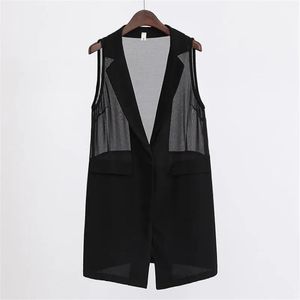 VESTS 2022 Summer Vest Jacket Women Black Chiffon Sleeveless Jacket Blazers Ytterkläder Kvinnliga perspektiv Casual Waistcoat Tops 5xl