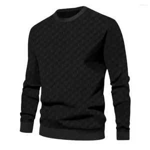 Herrenpullover Rundhals-Langarmoberteil Kariertes Muster Pullover für Männer Locker sitzendes T-Shirt mit elastischem Bündchen Weicher Stoff Frühling