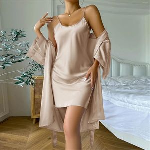 Women's Sleepwear Pajamas Satin Silk Robe Sets Bathrobe 2 Pieces Pure Womens House Coat With Hood Kimonos For Women