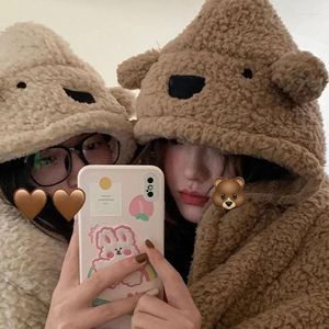 Blankets Wearable Coral Fleece Shawl Cape With Hooded Cute Bear Air Conditioning Blanket For Office