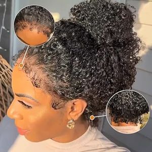 12A Kinky Edges Lace Front Perücken Echthaar 4C Afro Kinky Edges Lockiges Babyhaar 360 Lace Frontal Perücke Kleberlose vorgezupfte 360 Perücke mit realistischem Haaransatz 150 % Dichte