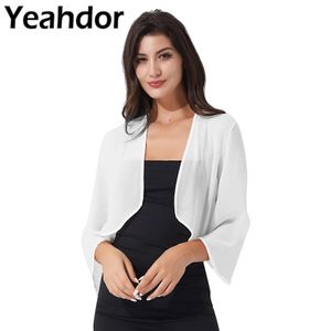 Jackets Women Elegant Chiffon Sheer Bolero Wraps Shawls Wedding Evening 3/4 Sleeve Open Front Jacket Cardigan Bridal Shrug Cover Ups