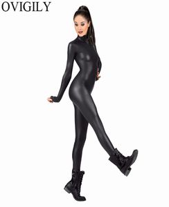 Uvigily Women039s Full Body Suit Costume Spandex Dance Ballet Gymnastics CatSuit Vuxen Svart långärmad glansig Metallisk Unitard3988464