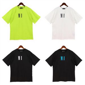 Camiseta colorida fluorescente designer camiseta masculina moda solta topos roupas casuais decoração de carta de luxo