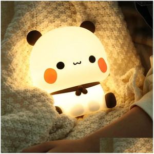 Новинка игры 15 см Bubu And Dudu Night Light Lamp Kawaii Yier Led Nightlight Panda Bear Прикроватная тумбочка для спальни, гостиной, украшение Drop De Dh4Bx
