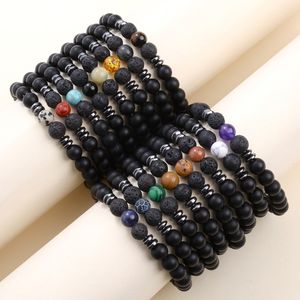 Bracciale in agata occhio di tigre colorato con pietra nera opaca da 8 mm Bracciale per yoga con energia in pietra naturale per donna e uomo