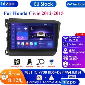 Автомобильное видео Dsp Ips 4G 9 2 Din Android 12 радио для Honda Civic 2012 2013 2014 Mtimedia Player 2Din Carplay стерео GPS головное устройство Drop Dhtjt