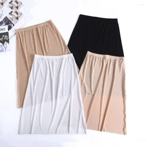 Skirts Base Of Petticoat High Waist Cotton Underskirt Half Slips Safety Women Long Ice Silk