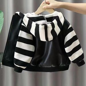 Jackets Boy Leather Fashion Kids Coats Children Outerwear Spring Autumn 2023-A0107