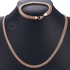 Bransoletki Zestaw biżuterii dla kobiet 585 Rose Gold Kolor Bransoletka Zestaw Zestaw Kobieta Link Łańcuch Wedding Party Biżuteria Walentynki Prezenty LCS15