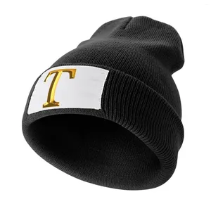 Berets Gold Upper Case Letter T Knitted Cap Fashion Beach Visor Luxury Snap Back Hat Women's Golf Wear Men's