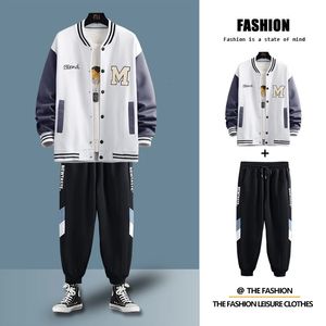 Americano Big M Lettera Stampa Giacca da uomo Y2K Street Hip-Hop Retro Uniforme da baseball Couplel trend Completo tutto-fiammifero TopPants Nero 231229