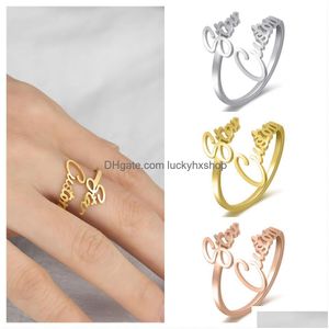 Band Rings Size Customized Ring With English Name Stainless Steel Couple 18K Gold Plating Opening Is Adjustable Drop Delivery Jewelry Dhmq5