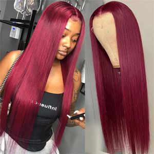 Wigs Lace Brabes شعر مستعار شعر بشري بشرة بشرة شعر شوكة 13 × 4 مستقيمة النبيذ الأحمر غير جاهل شعر بشعر بشري للنساء السود