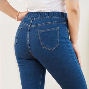 Kläder magra jeans för kvinnor bra elastisk midja stretchig material mage kontroll mammas storlek 5xl 6xl krökning 231229