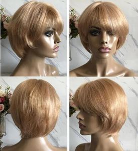 Peruki koronkowe peruka z przodu prosta pixie krótka blond blondynka 10a Chińskie dziewicze ludzkie włosy Pełne koronkowe peruki dla czarnych kobiet za darmo Shipp