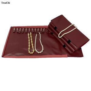 Armband Fashion Pu Jewelry Storage Travel Roll Bag For 16st Necklace Red Chain Organizer Display Pouch Armband Packaging Roll Bag
