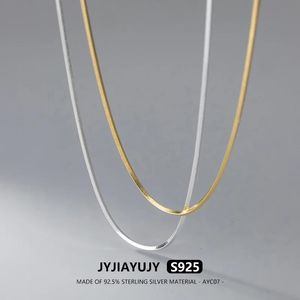 Jyjiayujy 100% Sterling Silver S925 Halsband 1.3/1,5 mm Square Snake Chain Rhodium/Gold Plated 40/45/50cm Lång daglig gåva AYC07 231229