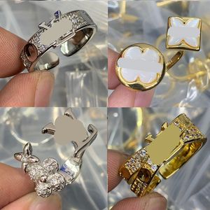 Anéis de casamento de designer de luxo para mulheres casal noivado jóias presente abertura 925 prata anel de ouro de alta qualidade esmalte banhado a ouro ajustável