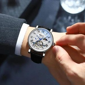 Relógios de pulso masculino moda esqueleto volante luxo negócio automático relógio mecânico à prova d'água