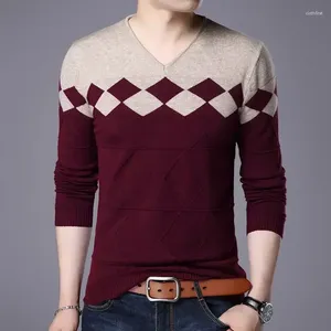 Männer Pullover Mann Kleidung Pullover Plaid Slim Fit Gestrickte Für Männer T Shirt V-ausschnitt Sweat-shirt Große Große Größe 2023 trend Über Stricken S X