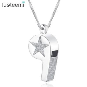 Pendant Necklaces LUOTEEMI Trendy White Gold Color Whistle Necklace For Women Top Quality CZ Crystal Stars Shaped Jewellery Gift197V