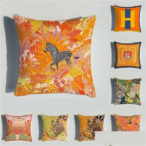 Poduszka/poduszka dekoracyjna dwustronna druk luksusowe obudowy Piękne dekoracja Veet Cienka krawędź Sofa Orange Square Cushion Er talia C DHU6B