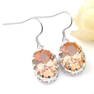 LuckyShine Oval Morganite Champagne Earrings 925 Sterling Silver Plated Dangle Hook Earrings Woman's Classic Popular Jewelry220A