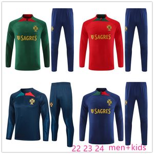 Portugal Tracksuit Joao Felix Training Suit Ruben Neves Bruno Ronaldo Fernandes Portugieser 23 24 Portugisiska spårningsdräkt Men and Kids Kit