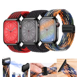 Apple Watch Band 49mm 40mm 41mm 38mm 44mm 45mm 42mm manyetik toka renkli elastik bileklik kayışı için naylon örgülü spor döngüsü Iwatch bantları Serisi 9/8/7/6 5/4/3/2/se