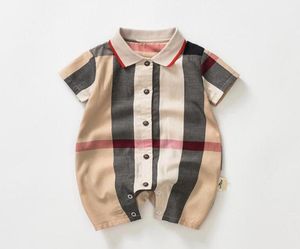 Bebê meninos xadrez macacão criança crianças lapela único breasted macacões designer infantil onesie recém-nascido roupas casuais 3191928