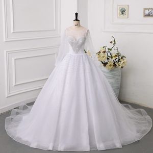 Luksusowe perły A-line sukienka ślubna 2024 Illusion szyi koronki koraliki długie rękawy cekiny myskowe sukienki vestidos de noivas niestandardowe wykonane