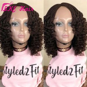Wigs Handmade africa braided style short curly wig black/brown /blonde /burgundy red Box Braid Braided Lace Front Wig With Curly End fo