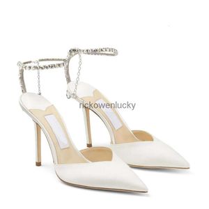 Alta Qualidade Jimmyiness Choo Sapatos de Casamento Sandálias Vestido de Noiva Bombas Brancas Saeda Sandália Ladys Marca de Salto Alto Mulheres Highheel Pointed Crystal Ankle Straps Slingba