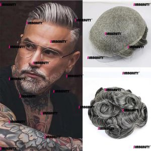 Toupees 1B80 1B65 Grey Human Hair Wave Man Wig Transparent Full PU Replacement System Unit 0.040.05 Thin Skin Toupee Men's Hair Pieces Ca