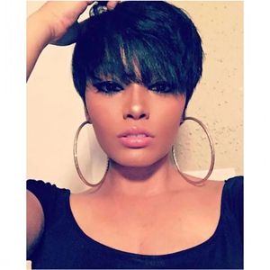 Peruki Nowa krótka koronkowa peruka z przodu ludzka peruka z grzywką Bob Pixie Cut African Haircut Style Brazylijskie peruki dla czarnych kobiet