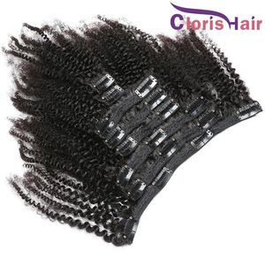 Extensions Full Head Afro Kinky Curly Clip in Extensions 1b Natural Black Peruansk Virgin Human Hair Weave Clip Ins 8pcs 120g/Set Fast Delive