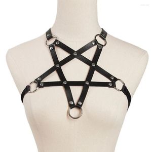 Hänghalsband punkstil pentagram buntning dekorerad svart korsett häst läder sexig sele halsband accessoarer gåva