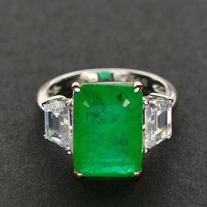 925 Sterling silver Big Green Emerald Zircon Wedding rings for women Top brand Girls Ladies Engagement party jewelry Whole285U