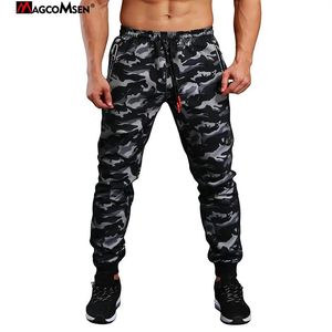 Pants Magcomsen Męskie Joggers dresowe spodnie Camo sznurka Slim Fit Tracks z kieszeniem na suwak