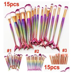 Pincéis de maquiagem 15pcs / set Mermaid Brush 3D Colorf Profissional Make Up Foundation B Kit Cosmético Ferramenta 5044269 Drop Delivery Health Be Dhg8z