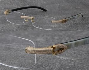 Whole New Black Mix White Buffalo Horn Frames Eyewear Rimless Micropaved Diamond set Occhiali maschio e femmina montatura in oro 18 carati g4438939