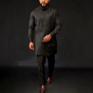 The Summer Banquet Ethnic Wind Dashiki Men's Suit Unique Design Personality Flamboyant Long-Sleeved Top Pants Two-Piece Set 231229